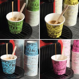Bioaiks 200 x Espresso Paper Cups with Stirrers, 75 ml, Multi-Colour