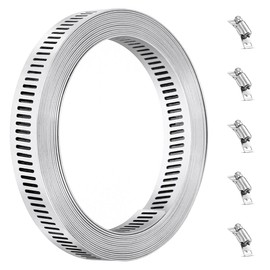 Hose Band, Hose Clamp, Stainless Steel Clamp Band, 304 Stainless Steel Length Adjustment, For Exhaust Duct Piping (Length 6.6 ft (2 m), Width 0.5 inches (12.7 mm), Fasteners, 5 Pieces
