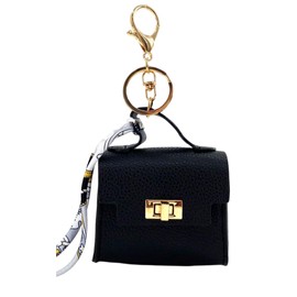 Everything Chic Dog Poop Bag Holder for Leash Doggie Waste Bag Dispenser Puppy Potty Carrier Small Doggy Pouch Barkin Mini keychain (Black)