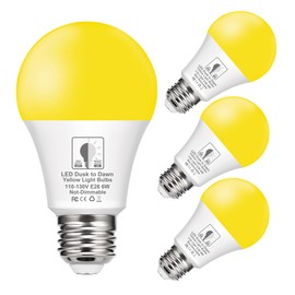 EvaStary Yellow Bug Light Bulbs Outdoor, Dusk to Dawn A19 LED Bulb for Porch Lights Outside, 6W(40W Equivalent) Auto On/Off Amber Bulb for Patio, Backyard, Hallway, Decor, 4 Pack