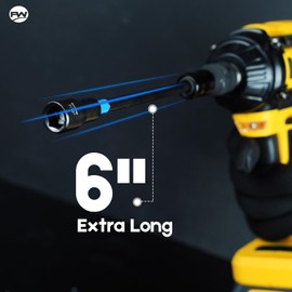 Facoow 6“ Long Impact Nut Driver Set, 18pcs Color Corded Extra Long Nut Drivers Set,Metric&SAE Magnetic Nut Drivers Set for for 1/4" Impact Shank Drivers&Drills with 1/2"&3/8" Impact Wrench Adapters