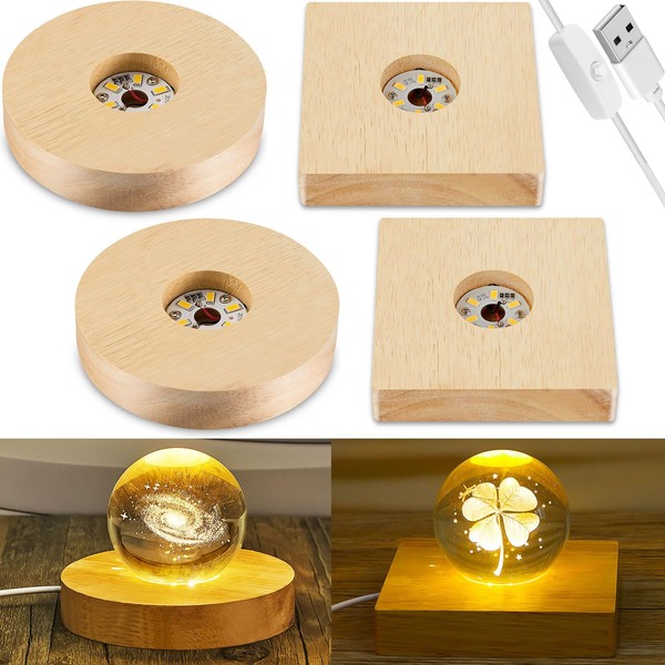 Honoson 4 Pcs LED Display Base Wooden LED Base Wood