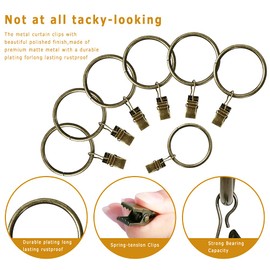 40 Pack Curtain Rings with Clips Hooks 1.5 inch Metal Stainless Steel Drapery Rings for Tension Rod Bracket Eyelets Decorative Hangers, Bronze (1.5" Interior Diameter)