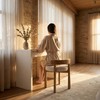 HNY Modern Linen Ottoman- Low-Back Makeup Seat & Lounge Footrest