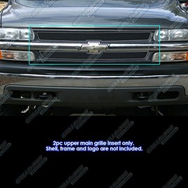 APS Compatible with Chevy Silverado 1500 2500 3500 1999-2000 & Suburban Tahoe 00-06 Main Upper Stainless Steel Black Mesh Front Grill Grille Insert C75701H