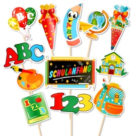 HOWAF 12pcs Schulanfang Cupcake Topper Dekorationen für Einschulung Tortendeko Schuleinführung Kuchen Dekorationen Fondant Muffins Zucker, für Junge Mädchen 1. Schultag Schulanfang Party Deko