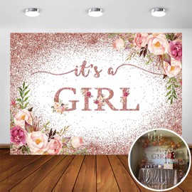 Avezano Rose Gold Baby Shower Backdrop for Girls Party Blush Pink Floral It's a Girl Photography Background Glitters Confetti Decoration Photoshoot Events Banner (7x5ft)