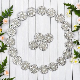 50 pcs Rhinestone Pearl Buttons Accessory Decoration Set for DIY Scrapbooking Embellishments Wedding Bouquet Flower Centre Home Decor 12mm (Silver)