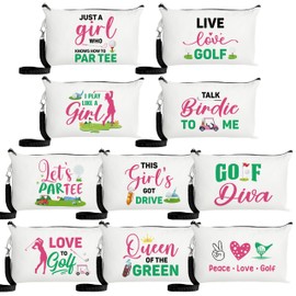 R HORSE 20Pcs Golf Makeup Bags for Women Canvas Cosmetic Pouch with Zipper Inspirational Golfer Toiletry Organizer Golf Gift Accessories for Sport Players Lover Fans