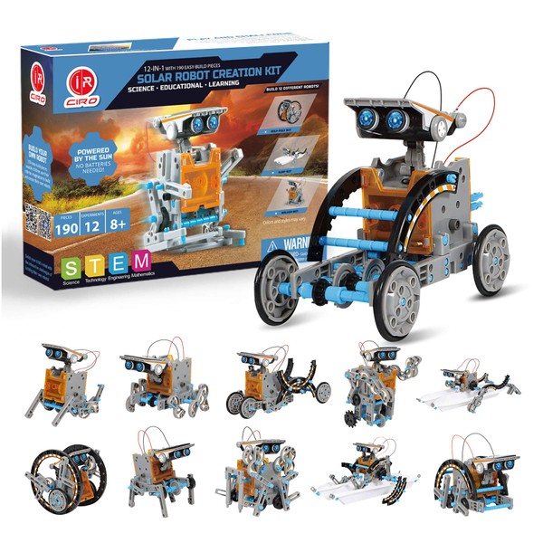 CIRO STEM Projects | 12-in-1 Solar Robot Toys, Education Science Experiment Kits for Kids Ages 8-12, 190 Pieces Building Set for Boys Girls