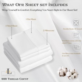 800 Thread Count Sheets Twin XL Size 4 Piece Sheet Set 100% Cotton Sheet Set Extra Deep Pockets 15 Inch long staple cotton Bedsheet And Pillow Cover,Sateen Weave,Soft,Breathable White Sheets