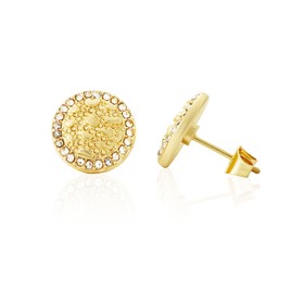 Cubic Zirconia Earrings Studs Gold nugget earrings for men Nugget earring Cookie Nugget Gold Plated Stud Earrings 14k Gold Plated Round Rough Textured For Women Unisex(XL)