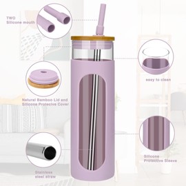 Tronco 26oz Glass Tumbler with Bamboo Lid and Straw, Glass Cup For Boba,Iced Coffee,Smoothie, Spill Proof Glass Water Bottle With Silicone Protective Sleeve, Dishwasher Safe,BPA Free