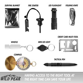 Wild Peak Prepare-1 Survival Tool Kit for Camping Gear, Hiking, Climbing, Fishing, Hunting, Backpacks, Cars (WP-20182812)