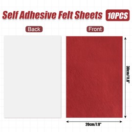 Bonsicoky 10 Pack Self Adhesive Felt Sheets - Red Felt Fabric with Adhesive Backing - Peel and Stick Felt Sheet for Arts Crafts DIY and Decorations - A4 Size(8" x 12")