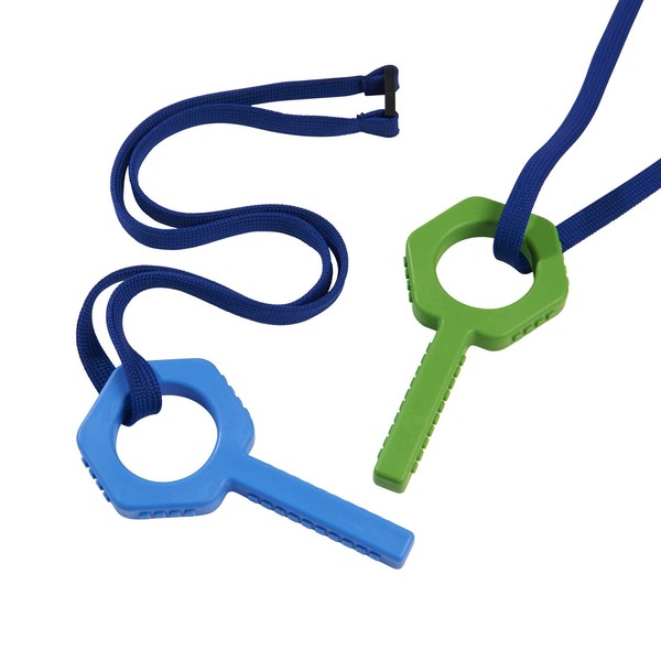 Sensory Direct Chewbuddy Pling Grab Chew & Lanyard - Pack of 2, Sensory Toy for a Fidget, Chew or Teething Aid | for Kids, Adults, Autism, ADHD, ASD, SPD, Oral Motor or Anxiety Needs | Blue & Green