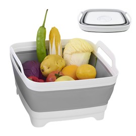 Lavabo Plegable de 9 L, Tina Plegable para Lavabo con Tapón de Drenaje, para Ahorrar Espacio al Aire Ultima Intervensión, Multiuso, Almacenamiento para Platos, Frutas, Senderismo y Hogar (Gris)