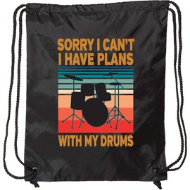 inktastic Drummer Funny Retro Plans with My Drums Drawstring Bag Black 3cf25