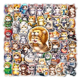 WESILY Pack 50 PCS Cute Cat Stickers Vinyl Waterproof Decals Sticker Decor Laptop Guitar Scrapbooks Notebook Skateboard Luggage Helmet Phone Cup Gift Birthday for Kids Teen Adult Cats Lovers