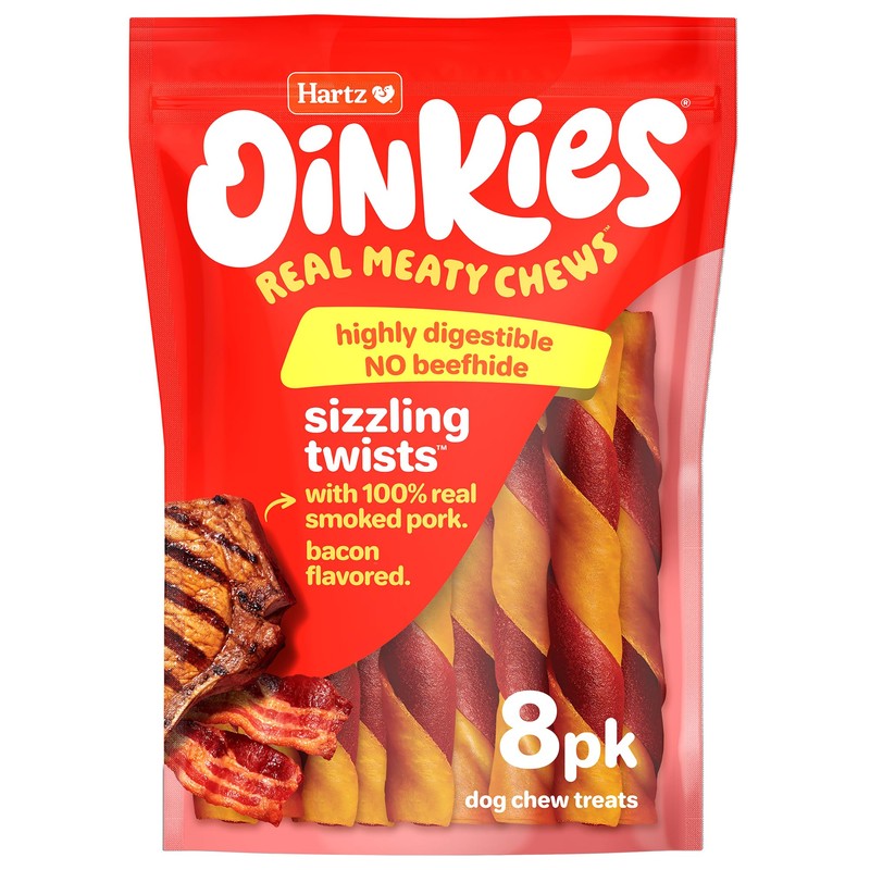 Hartz Oinkies Sizzling Twists Bacon Flavored Rawhide-Free Natural Chew Dog