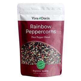 Viva Doria Rainbow Peppercorns Blend, Steam Sterilized Whole Black Pepper, Whole Green Pepper, Whole Pink Pepper, Whole White Pepper, 12 Oz, For Grinder Refills