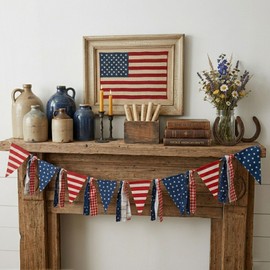 FunAcce 4th of July Garland Decorations, Red White Blue Stars Banner for Fireplace Mantel Independence Day Memorial Day Farmhouse Decor