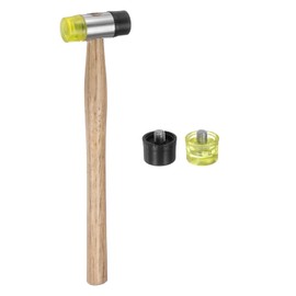QUARKZMAN Double Head Hammer 25 mm/1 Inch Diameter Plastic & Polyurethane Double-Sided Soft Hammer with 2 Replacement Heads Wooden Handle for Wooden Floor Installation Black Yellow