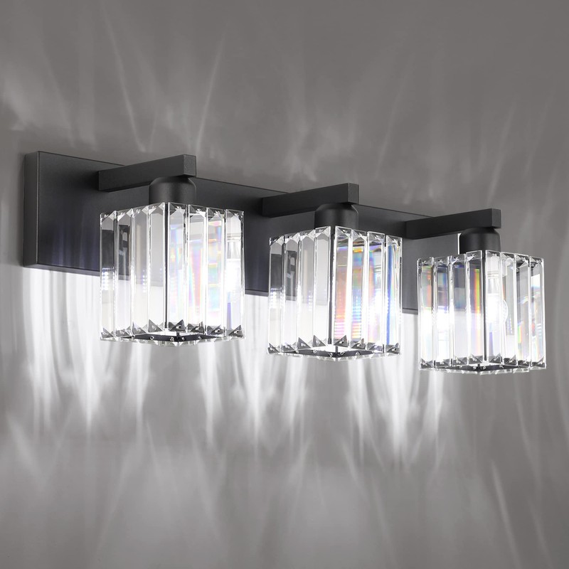 Aipsun Black Vanity Light Bathroom Lighting Fixtures 3 Light Crystal