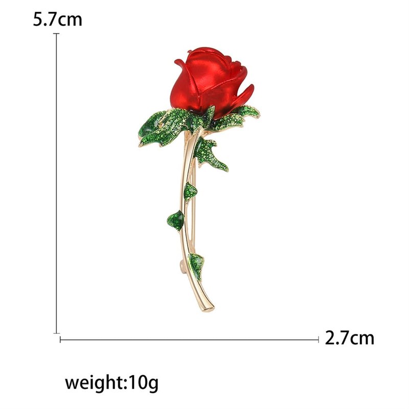 Rhinestone Rose Flower Brooch Pin for Women Red Floral Brooch