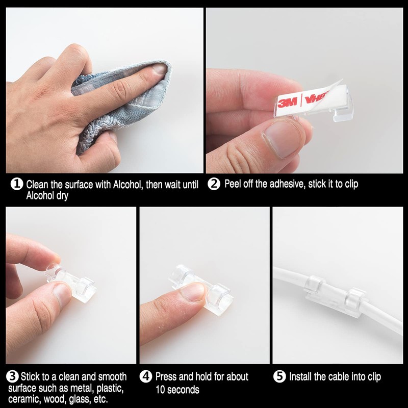 Self-Adhesive Cable Clips Organizer Drop Wire Holder Cord Management, Pack