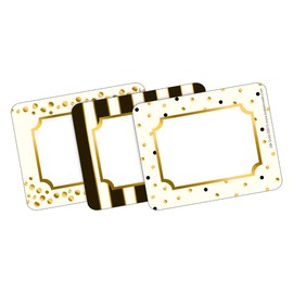 Barker Creek Name Badges/Self-Adhesive Labels, Gold, Multi-Designs, Use as Name Tags, Gift Tags, Labels, Bookplates, And More! 3.5" x 2.75", 45 per Pkg (1532)