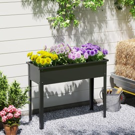 HAPPYGRILL Raised Garden Bed, Metal Elevated Planter Box w/Legs, Drainage Holes for Growing Vegetables Fruits Flowers, Indoor Outdoor Standing Plant Container for Backyard Patio (40”x16”x32”)