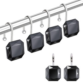 Yapicoco Shower Curtain Hooks Rings for Bathroom, Stainless Steel Rust Resistant Decorative Rhinestones Square Purple Shower Hooks Hangers for Shower Curtains, Clothing, Towels, etc. (Black)