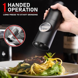 Electric Salt and Pepper Grinder Set of 2, Automatic Pepper Mill,USB Rechargeable, Adjustable Coarseness, One-handed Operation, Ceramic Burr, Refillable, Auto Grinders with Charging Base LED Light