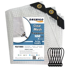 DASKIGO 2 x 3 m Heavy Duty Reinforced Mesh Clear Waterproof Tarpaulin Cover Mono Sheet Clear & 6PCS Bungee Balls