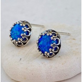 Blue Opal Stud Earrings Sterling Silver, Hypoallergenic, Elegantly Gift Boxed for Christmas, Valentines Day, Women, Her, Mom, Mothers Day, Birthdays, Brides, Weddings, Graduation, Anniversary, October Birthday