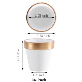 Yishang 36 pcs Small Mini White&Gold Clay Pots, 2.5'' Terracotta Pot Clay Ceramic Pottery Planter,Cactus Flower Terra Cotta Pots,Succulents Nursery Pots,with Drainage Hole, for Crafts,Wedding Favor