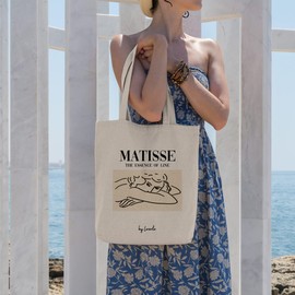 Loxato Printed Fabric Bag - Cotton Bag - Printed 100% W 35 x H 42 x D 8 cm - Canvas Fabric 220 g/m2 - Jute Bag Printed - Shopping Bag Long Handle 70 cm - Shopping Bag, Essence Of Line, l