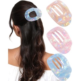 Kajeer Pack of 3 Flat Hair Clips for Women - Hair Clip Flat Lay On,10 cm Large Lightweight Elegant Hair Clips for Thin Hair, Driving (Light Purple + Light Orange + Light Blue)