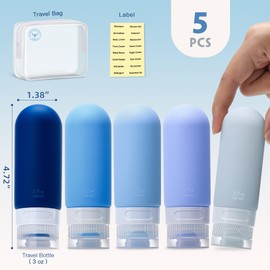 yahaa 3oz Travel Bottles for Toiletries,Silicone Leak Proof Squeezable Travel Containers,TSA Approved Travel Essentials Bag for Shampoo Conditioner,5 Pack,Navy Pack