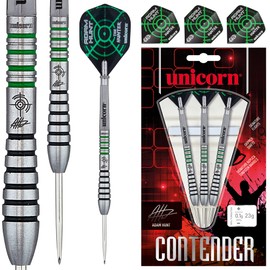 UNICORN Darts Set | Adam 'The Hunter' Hunt Contender | 90% Natural Tungsten Barrels with Green Accents | Steel Tip | 23 g