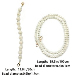 HAOBIN Pack of 2 Beads Bag Chain Bag Strap Pearl Replacement Chain Strap 100 cm and 30 cm Pearl Bag Handle Bag Handles Can Be Used for DIY Decoration Wallet Handbag Replacement Chain, White