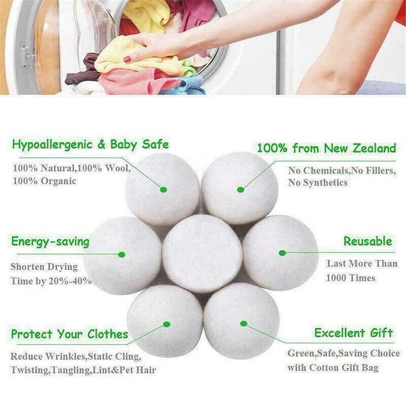 6PCS Wool Dryer Balls 100% Natural 7CM Hand Made Engergy