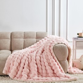 Serenhom 60x80 Inches Ultra-Soft Fuzzy Faux Fur Plush Twin Size Blanket - Thick, Warm Sherpa for Couch, Sofa, Bedroom, Camping - Decorative Blanket for Cozy Warmth, Bubble Pink