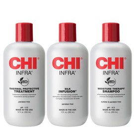CHI Infra Trio Kit, Includes Infra Shampoo, Infra Thermal Protective Treatment, & Silk Infusion For Hair Strength & Shine, Paraben & Sulfate-free, 3 Products, 12 Oz