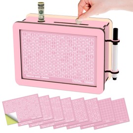 Wooden Money Box with Numbers for Adults with 8 Marker Stickers, Reusable Cash Box, Wooden Piggy Bank for Adults