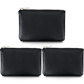 Oruola 3pcs Small Change Purse,Portable PU Change Purse,12 x 8cm/4.72 x 3.15In Coin Pouch for Men,Coin Purse for Women & Men for Credit Card Folded Bills ID Key Headset Lipstick Black