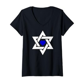 Womens Israel Star of David and Heart Blue Jewish Pride and Support V-Neck T-Shirt