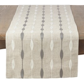 Saro Lifestyle Modern Embroidered Design Table Runner, Natural, 16" x 90"