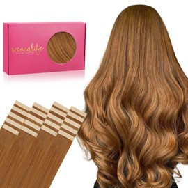 Wennalife Tape in Hair Extensions Human Hair, 20pcs 24 inch 50g Auburn Ginger Remy Tape Hair Extensions Real Human Hair Tape Extensions Coloured Hair Extensions